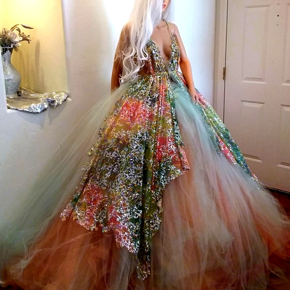 "CINDLE" Sequin Tie Dye Rainbow Wedding Ballgown Set - Picture 8 of 16